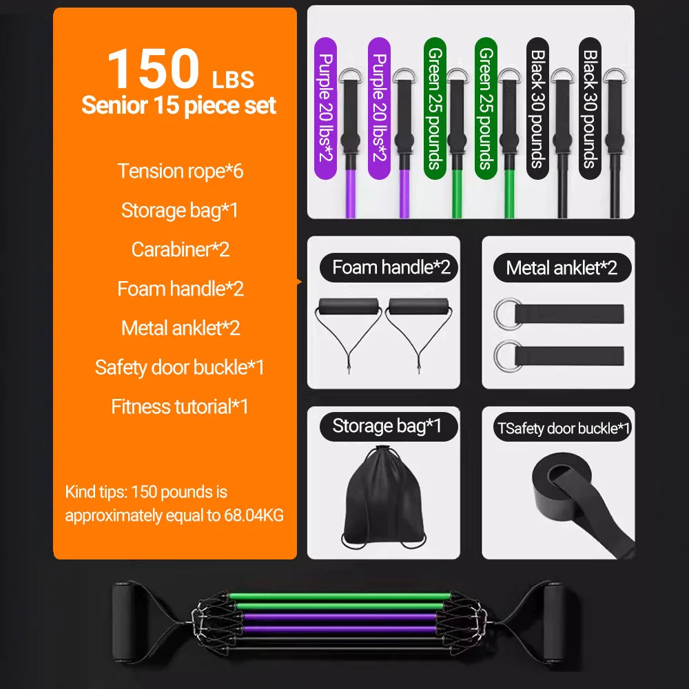 Adjustable Resistance Bands Set – 35LB to 150LB Total Tension