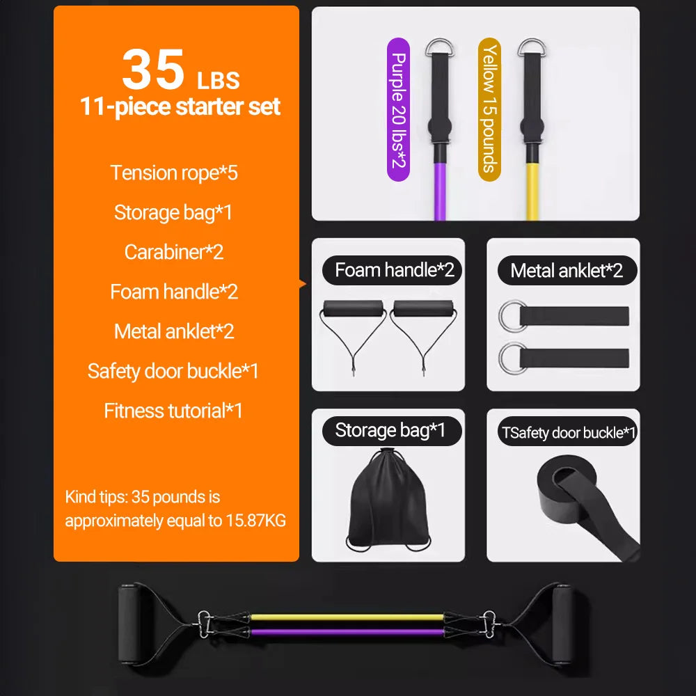 Adjustable Resistance Bands Set – 35LB to 150LB Total Tension